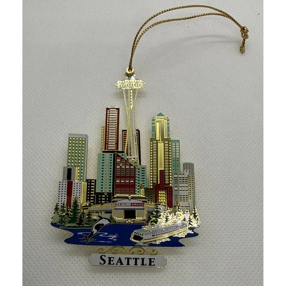 Nations Treasures Genuine Solid Brass SEATTLE WA Needle‎ Christmas Ornament PNW